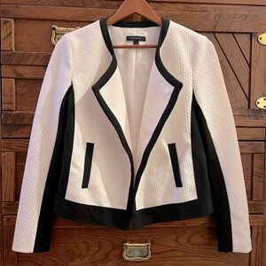 Ann Taylor Blazer S Open Front Snowy White Black and White color Scheme Career